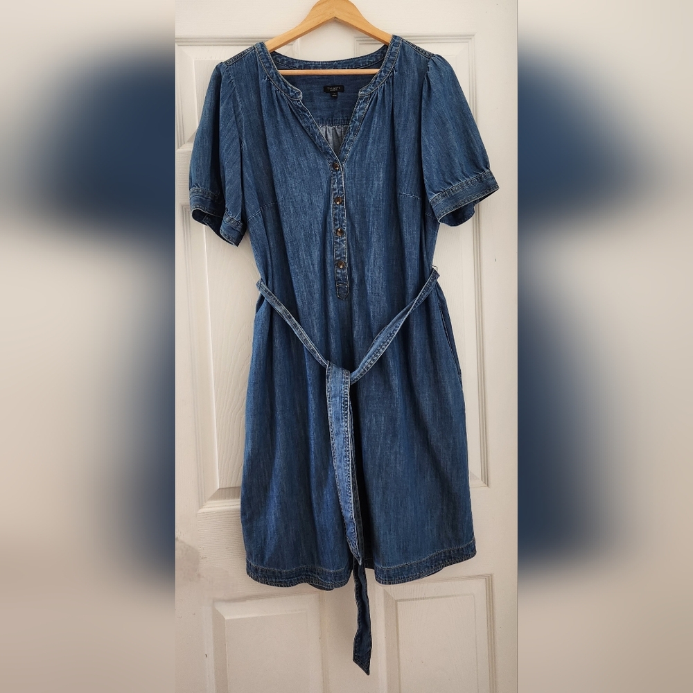 Talbots Petite Puff Sleeve Denim Shirtdress 1xp